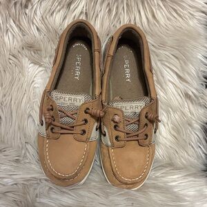 Sperry Kids Tan and Light Gray Boat Moccasins